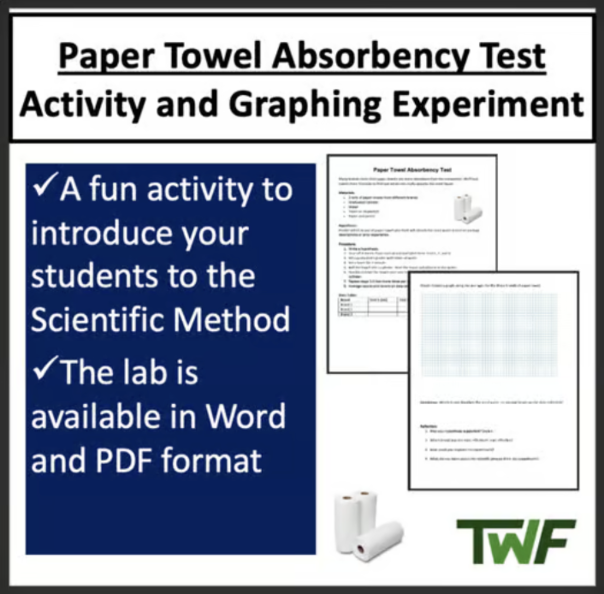 An educational teaching resource from Teach With Fergy entitled Paper Towel Absorbency Test – Scientific Method Lesson downloadable at Teach Simple.