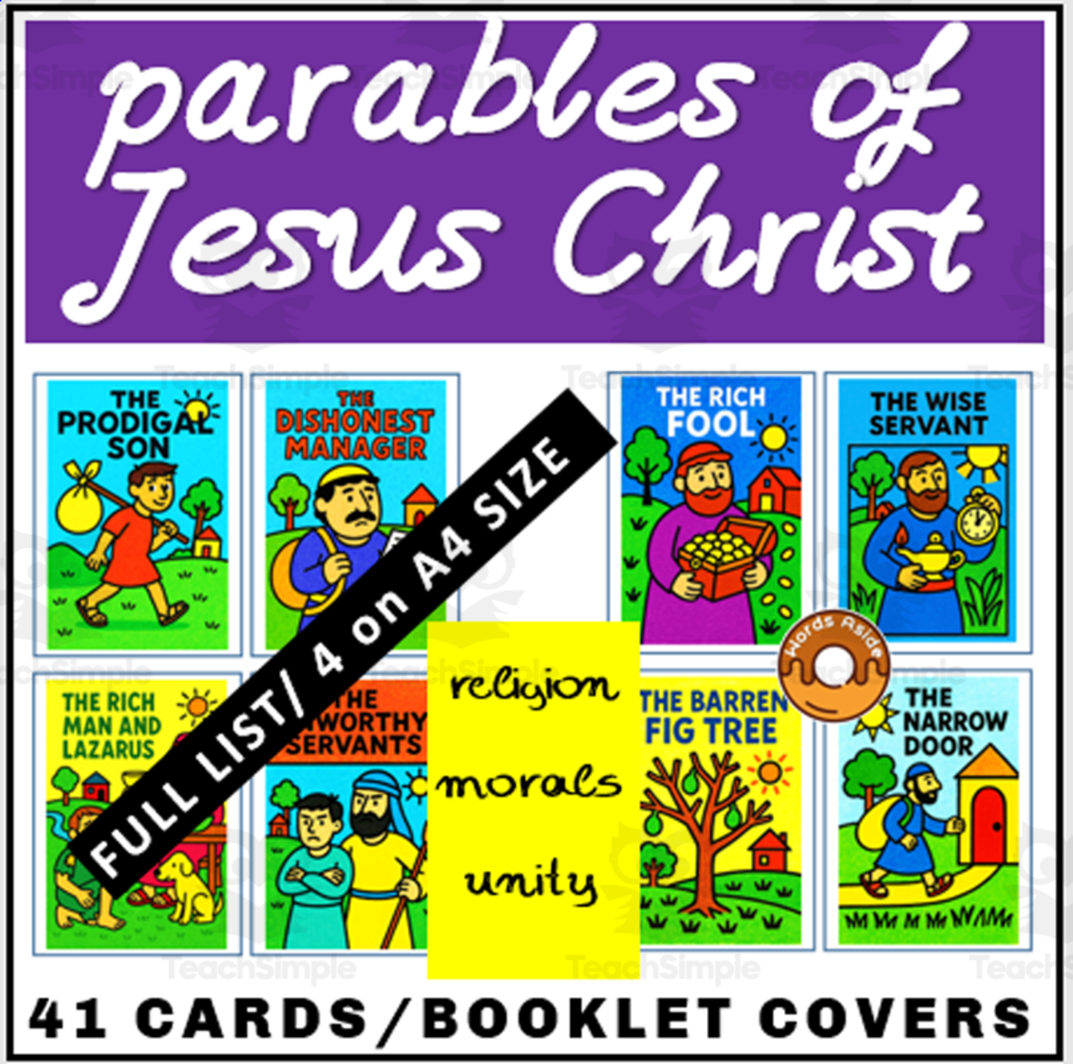 An educational teaching resource from WORDS ASIDE entitled Parables of Jesus Bible Book Covers Cards downloadable at Teach Simple.
