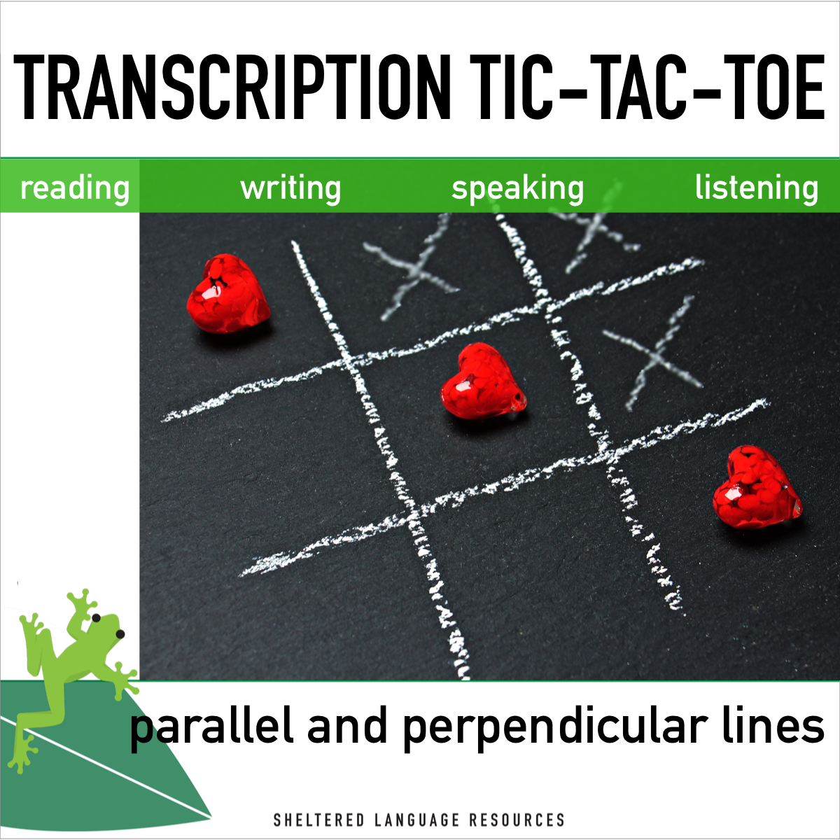 An educational teaching resource from Sheltered Language Resources entitled Parallel & Perpendicular Lines: Transcription Tic-Tac-Toe Game downloadable at Teach Simple.