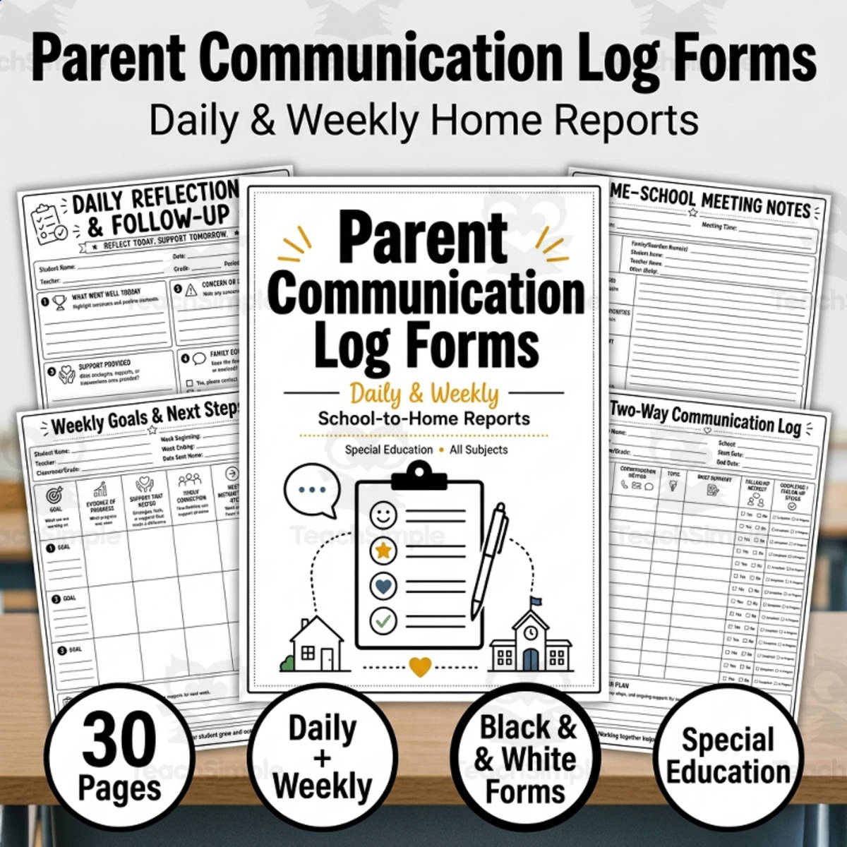 An educational teaching resource from TeachTrend Studio entitled Parent Communication Log Forms downloadable at Teach Simple.
