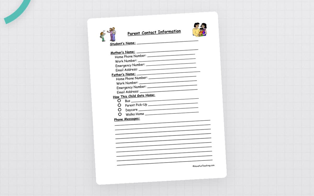An educational teaching resource from Have Fun Teaching entitled Parent Contact Information Form downloadable at Teach Simple.