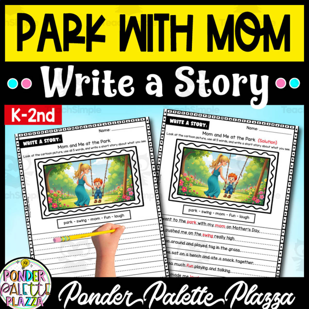 An educational teaching resource from Ponder Palette Plazza entitled Park with Mom: Write a Story - Mother's Day Activity downloadable at Teach Simple.