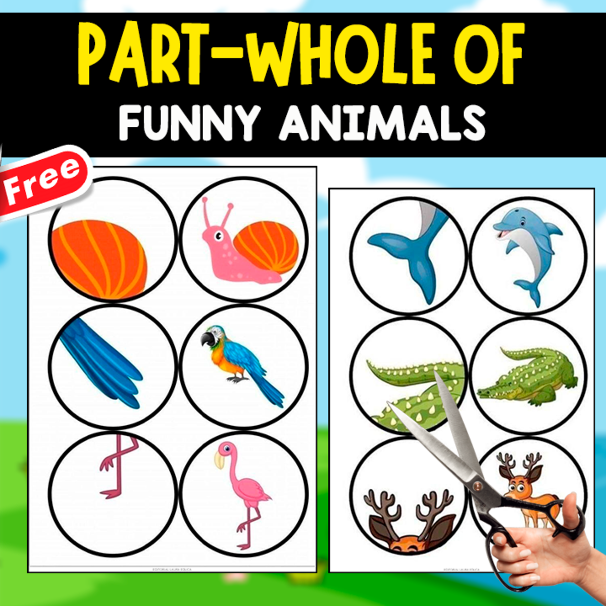 An educational teaching resource from EDITORIAL LAURA EDUCA entitled PART-WHOLE | FUNNY GAME WITH ANIMALS downloadable at Teach Simple.