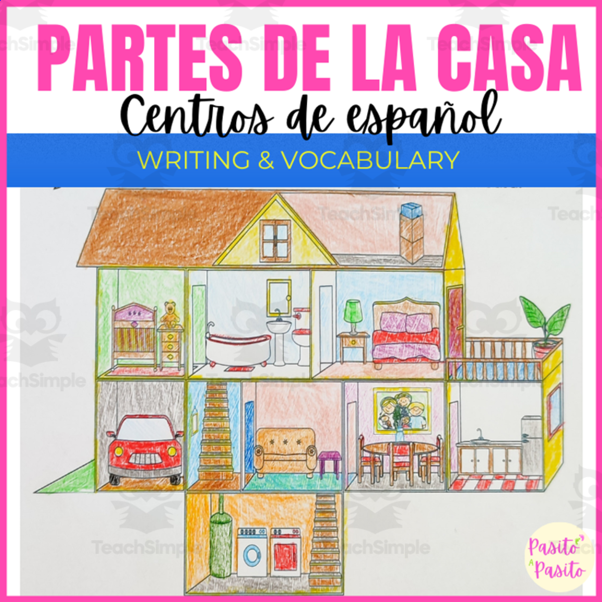 An educational teaching resource from Pasito a pasito entitled Partes de la Casa – Spanish House Vocabulary Set downloadable at Teach Simple.