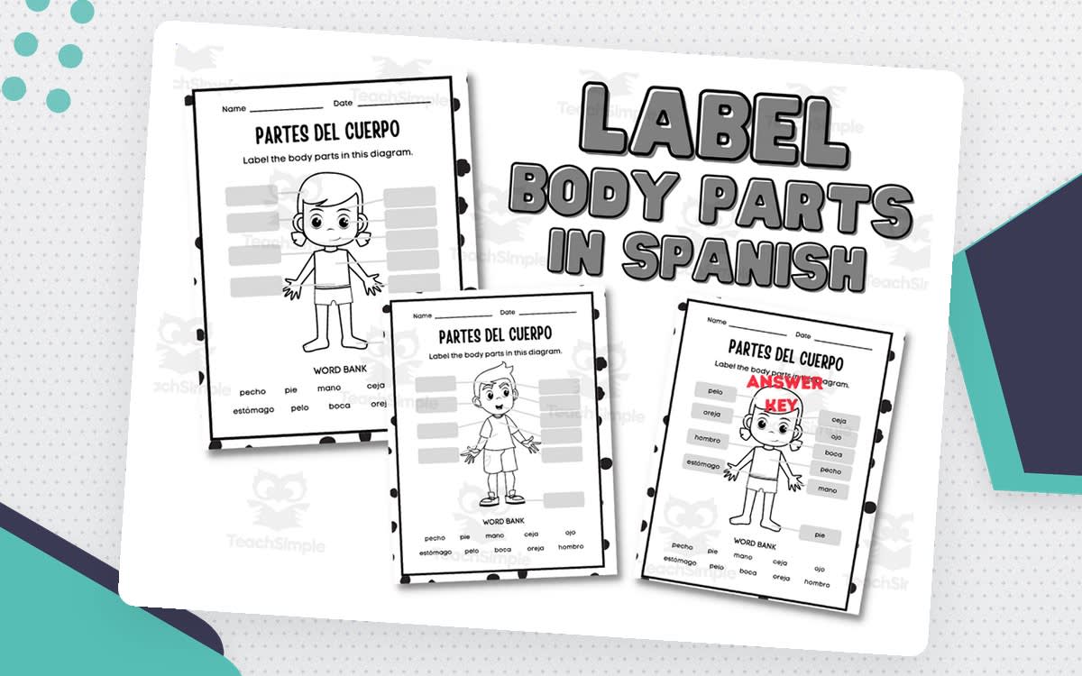 An educational teaching resource from Primary 206 Mix entitled Partes del Cuerpo – Spanish Body Parts Worksheet downloadable at Teach Simple.