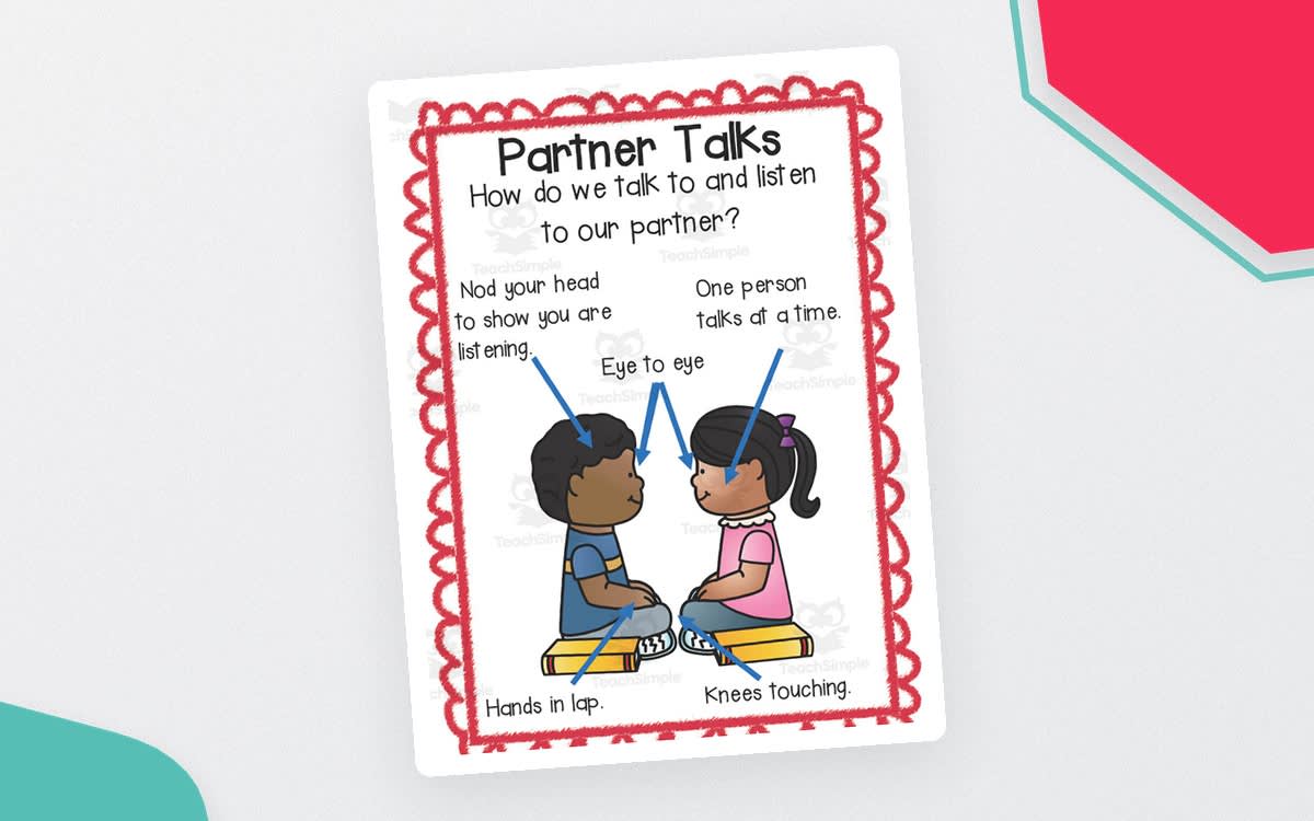 An educational teaching resource from First in Line entitled Partner Talk Anchor Charts – 3-Chart Set downloadable at Teach Simple.