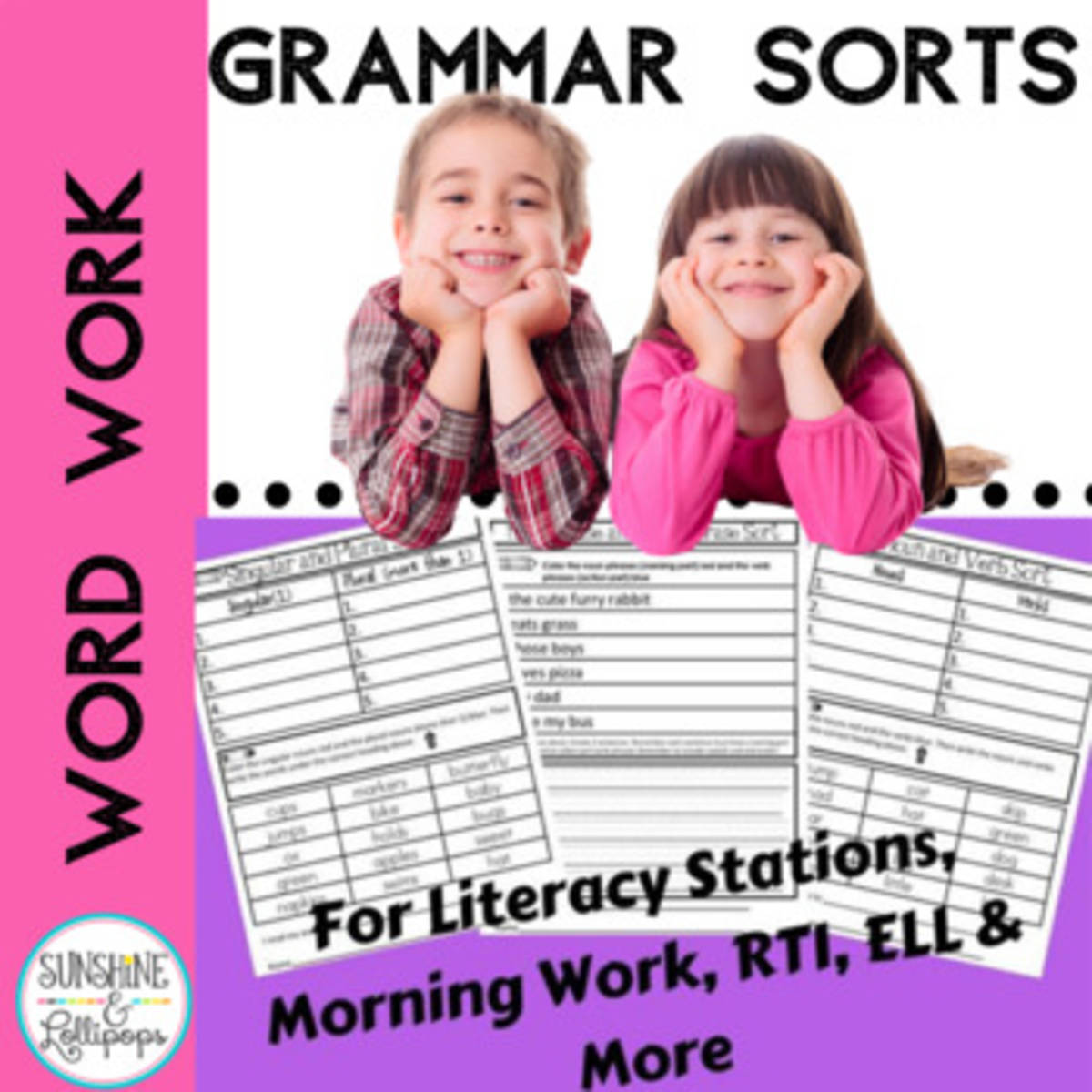 An educational teaching resource from Sunshine and Lollipops entitled Parts of Speech, Grammar, Word Sorts, Sentences & More downloadable at Teach Simple.