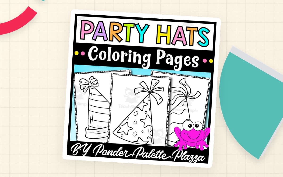 An educational teaching resource from Ponder Palette Plazza entitled Party Hats Colouring Pages – Celebration Activity downloadable at Teach Simple.