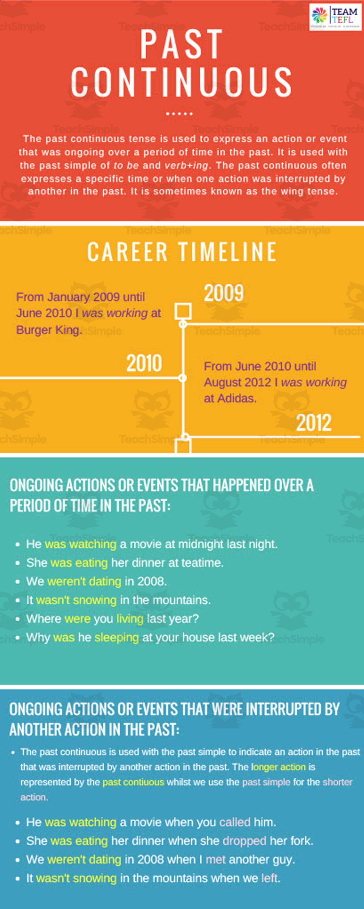 An educational teaching resource from TEAM TEFL entitled Past Continuous | Intermediate Lesson Plan downloadable at Teach Simple.
