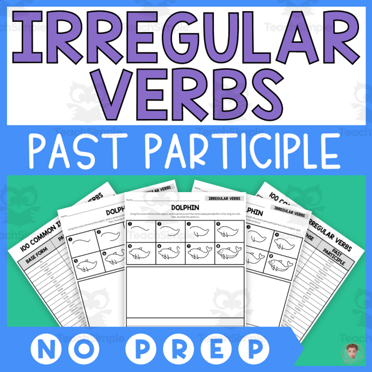 An educational teaching resource from Heather Huhman entitled Past Participle Irregular Verbs - Ocean Animals Directed Drawing downloadable at Teach Simple.