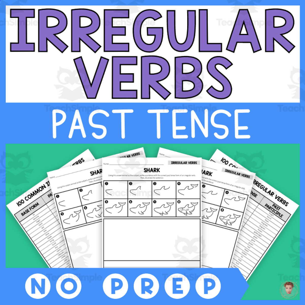 An educational teaching resource from Heather Huhman entitled Past Tense Irregular Verbs - Ocean Animals Directed Drawing downloadable at Teach Simple.