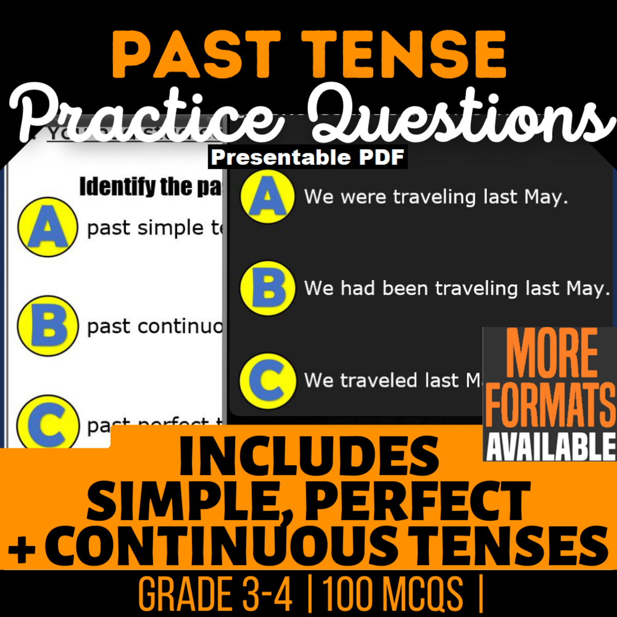 An educational teaching resource from Cored Education entitled Past Tense Practice Questions - Grammar Grade 3-4 (Presentable PDF) downloadable at Teach Simple.