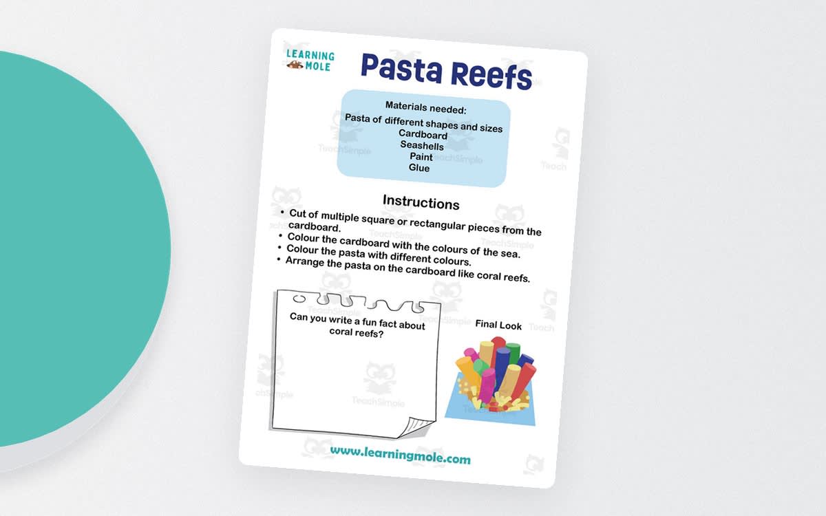 An educational teaching resource from Educational Voice entitled Pasta Reefs Activity downloadable at Teach Simple.