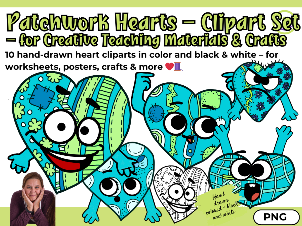 An educational teaching resource from Lernfitness entitled Patchwork Hearts – Clipart Set for Creative Teaching Materials & Craft downloadable at Teach Simple.