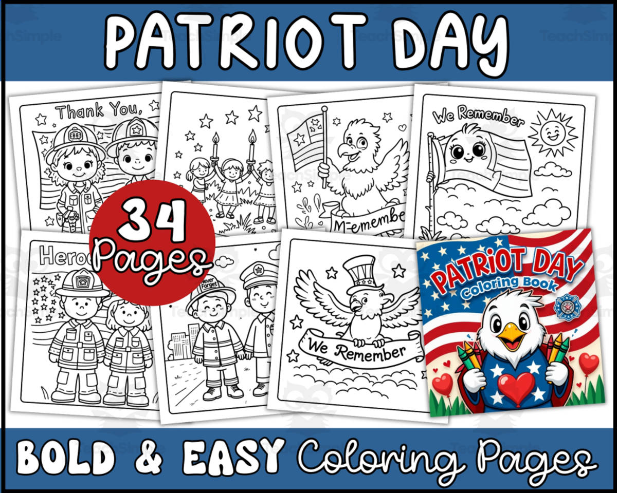 An educational teaching resource from Wonderland School entitled Patriot Day Coloring Pages | September 11th Coloring Sheets downloadable at Teach Simple.