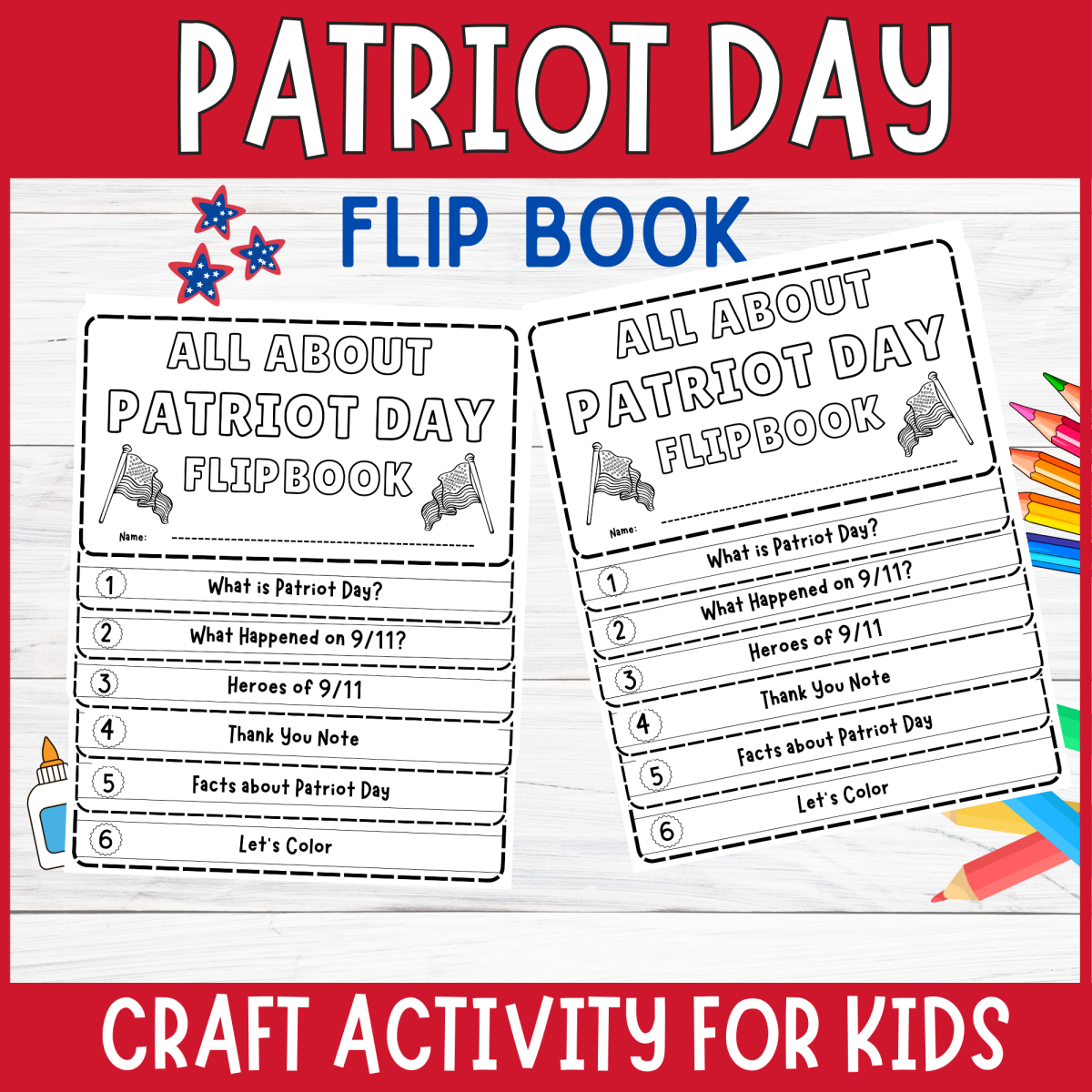 An educational teaching resource from Perfect_Printables entitled Patriot day flipbook September 11th 9/11 Prompt Writing & DIY Craft downloadable at Teach Simple.