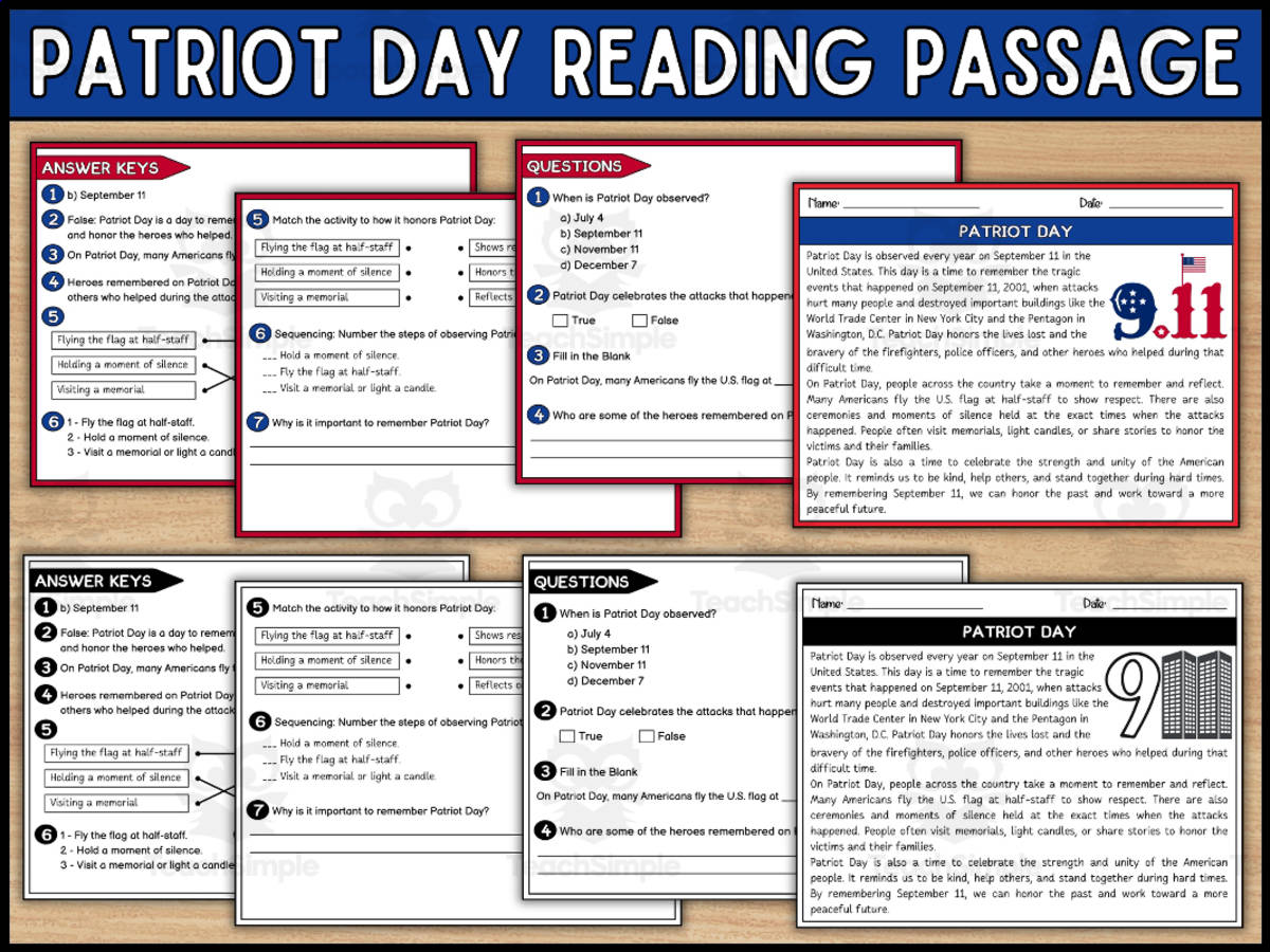 An educational teaching resource from Wonderland School entitled Patriot Day Reading Passage | September 11th Reading Comprehension downloadable at Teach Simple.