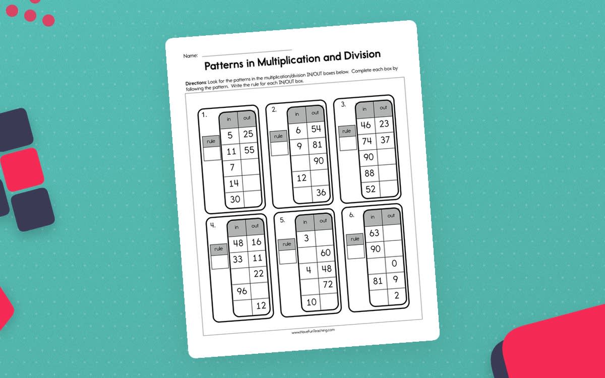 An educational teaching resource from Have Fun Teaching entitled Patterns in Multiplication and Division Worksheet downloadable at Teach Simple.