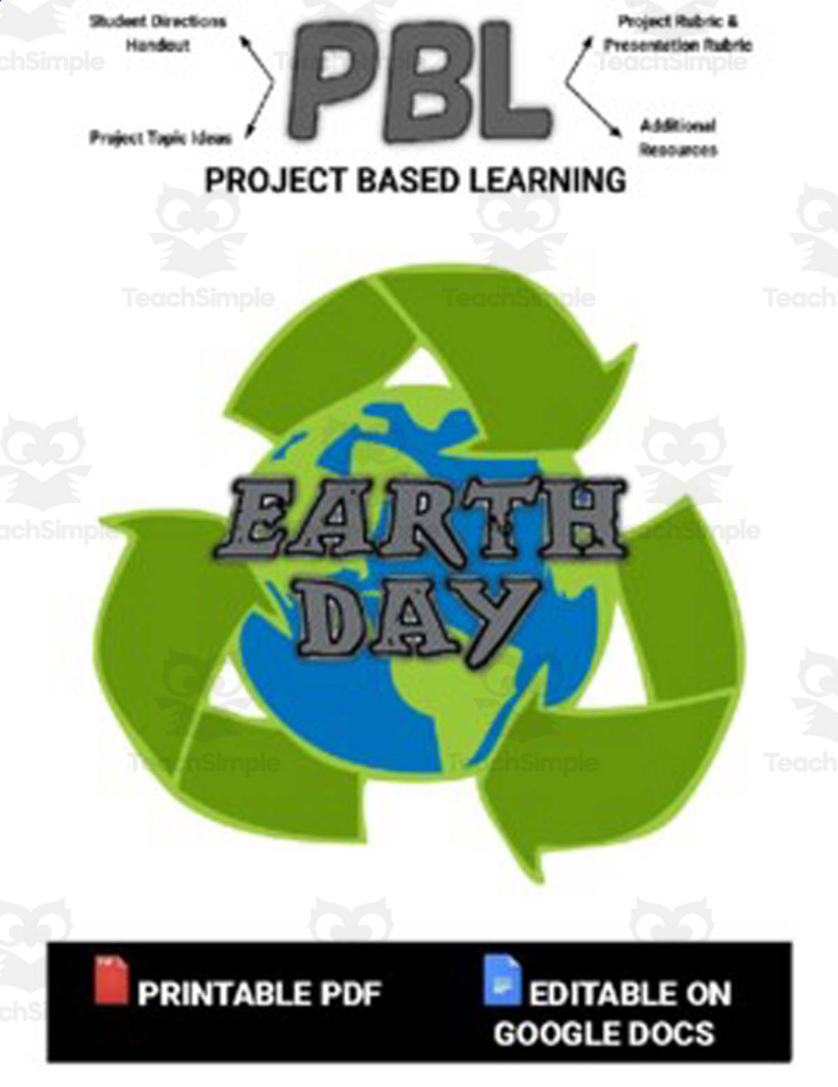 An educational teaching resource from Roombop entitled PBL: Earth Day (Editable in Google Docs) downloadable at Teach Simple.