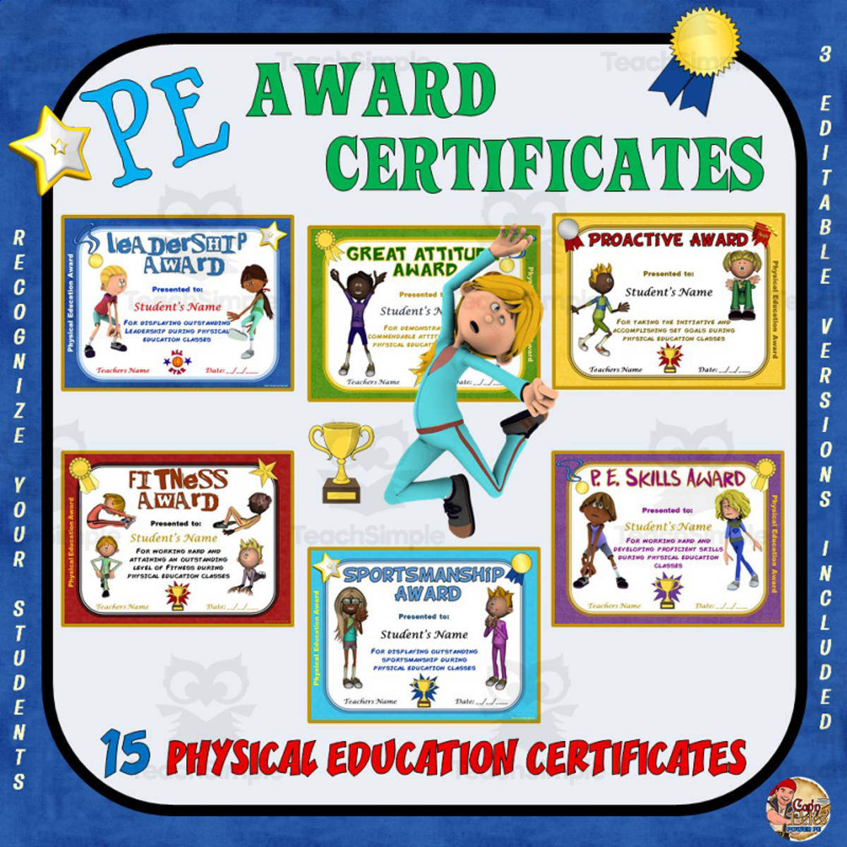 An educational teaching resource from Cap'n Pete's Power PE entitled PE Award Certificates downloadable at Teach Simple.