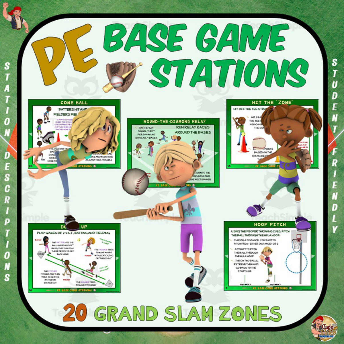 An educational teaching resource from Cap'n Pete's Power PE entitled PE Base Game Stations downloadable at Teach Simple.