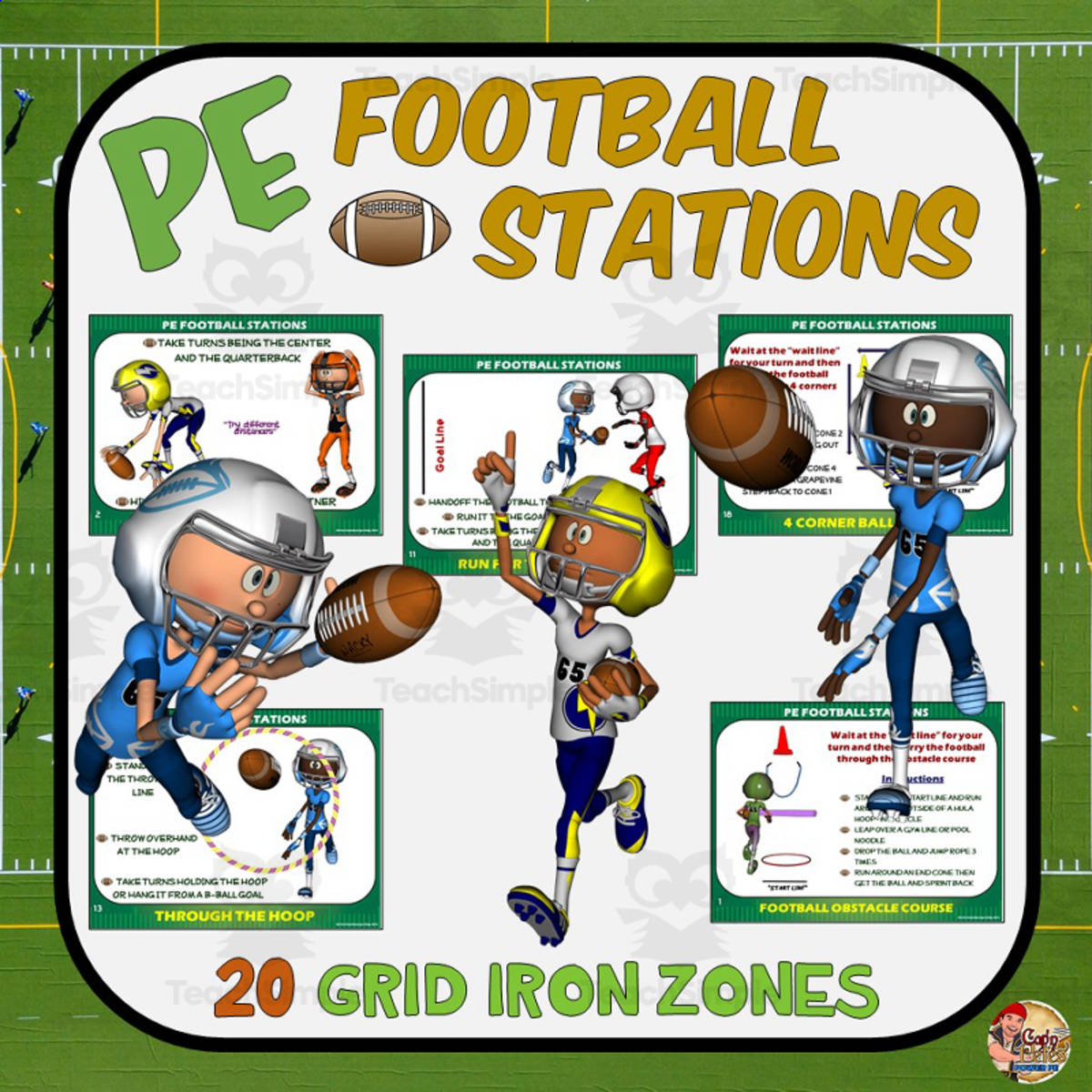 An educational teaching resource from Cap'n Pete's Power PE entitled PE Football Stations downloadable at Teach Simple.