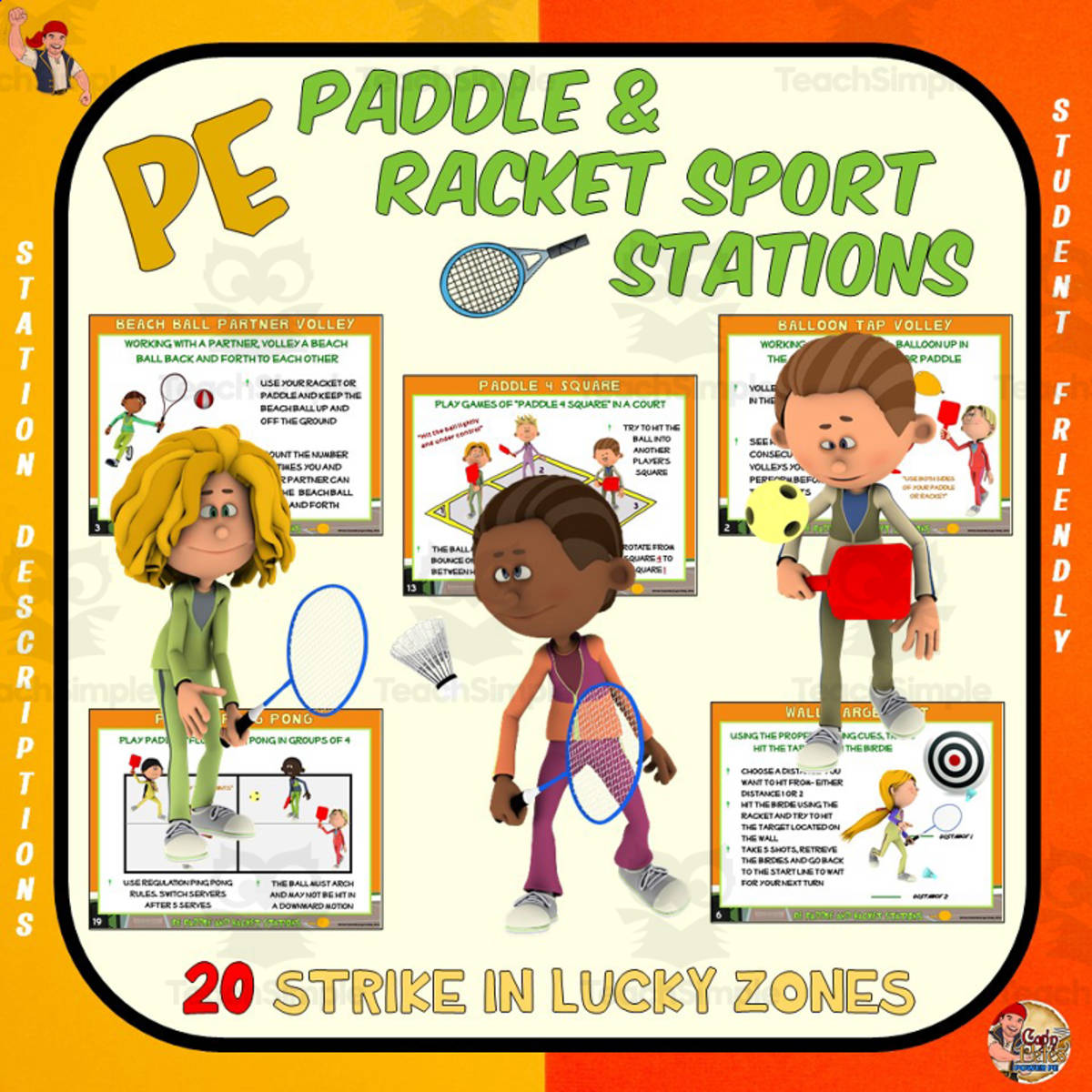 An educational teaching resource from Cap'n Pete's Power PE entitled PE Paddle + Racket Sport Stations downloadable at Teach Simple.