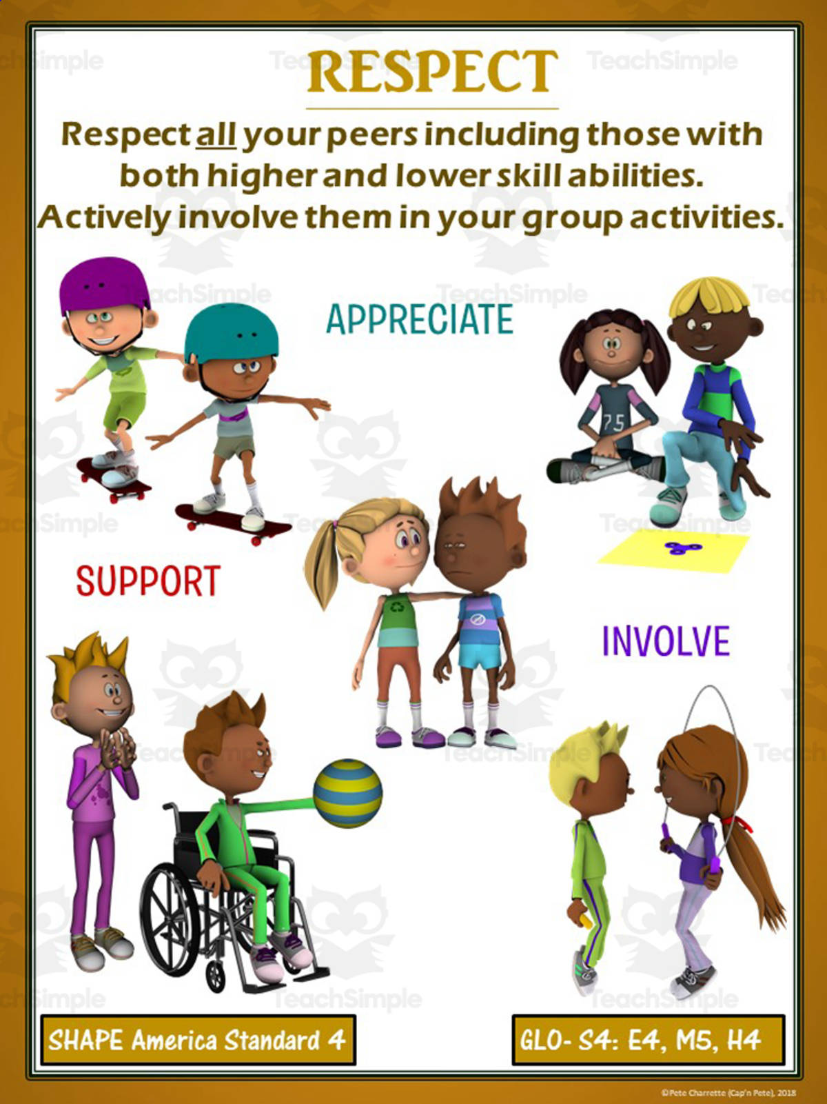 An educational teaching resource from Cap'n Pete's Power PE entitled PE Poster Visual: Diversity and Inclusion - Respect downloadable at Teach Simple.