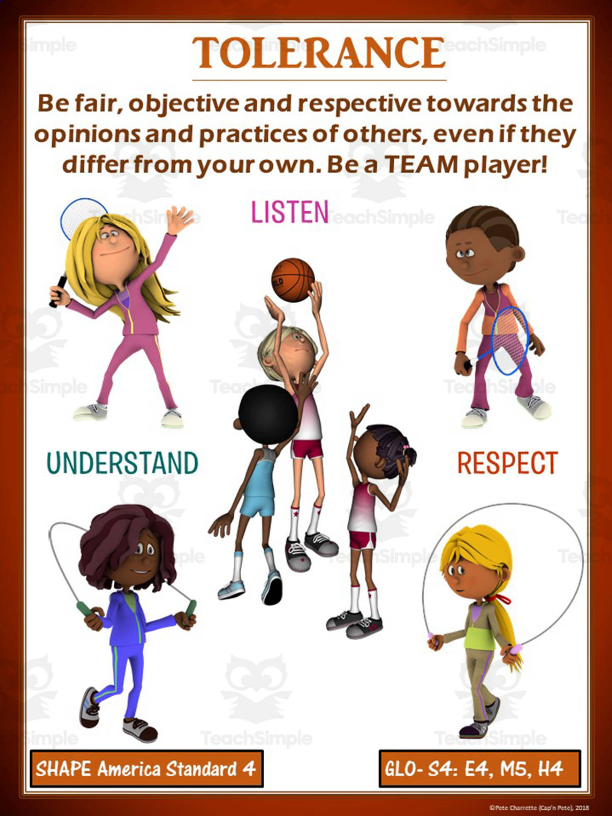 An educational teaching resource from Cap'n Pete's Power PE entitled PE Poster Visual: Diversity and Inclusion - Tolerance downloadable at Teach Simple.