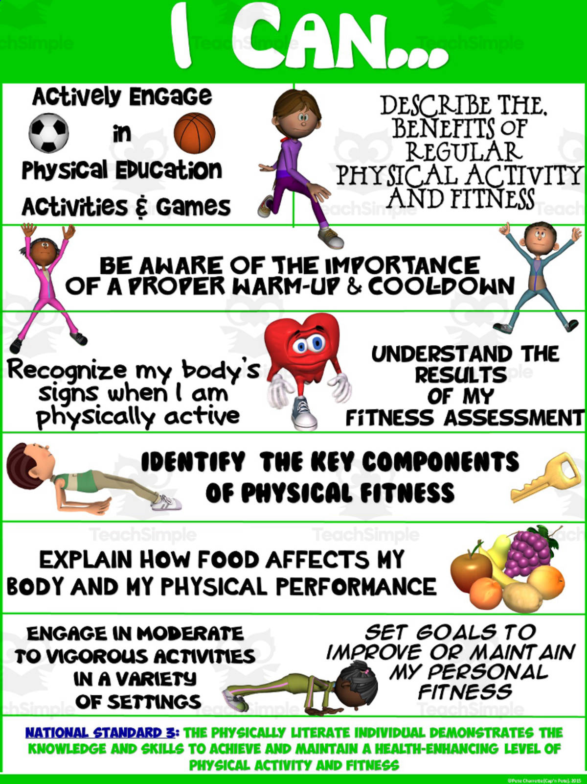 An educational teaching resource from Cap'n Pete's Power PE entitled PE Poster Visuals: I Can Statements Set 3 downloadable at Teach Simple.