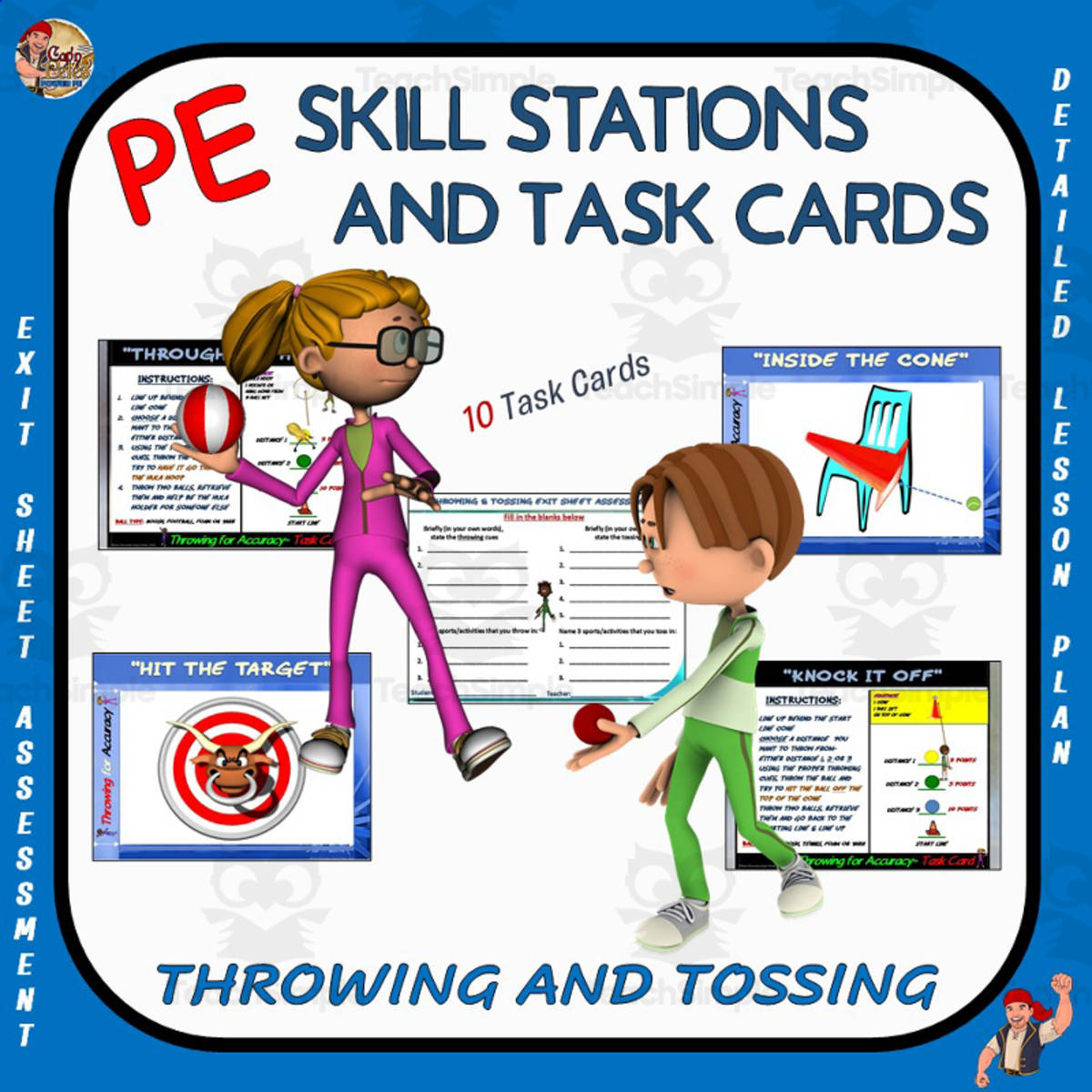 An educational teaching resource from Cap'n Pete's Power PE entitled PE Skill Stations + Task Cards: Throwing and Tossing downloadable at Teach Simple.