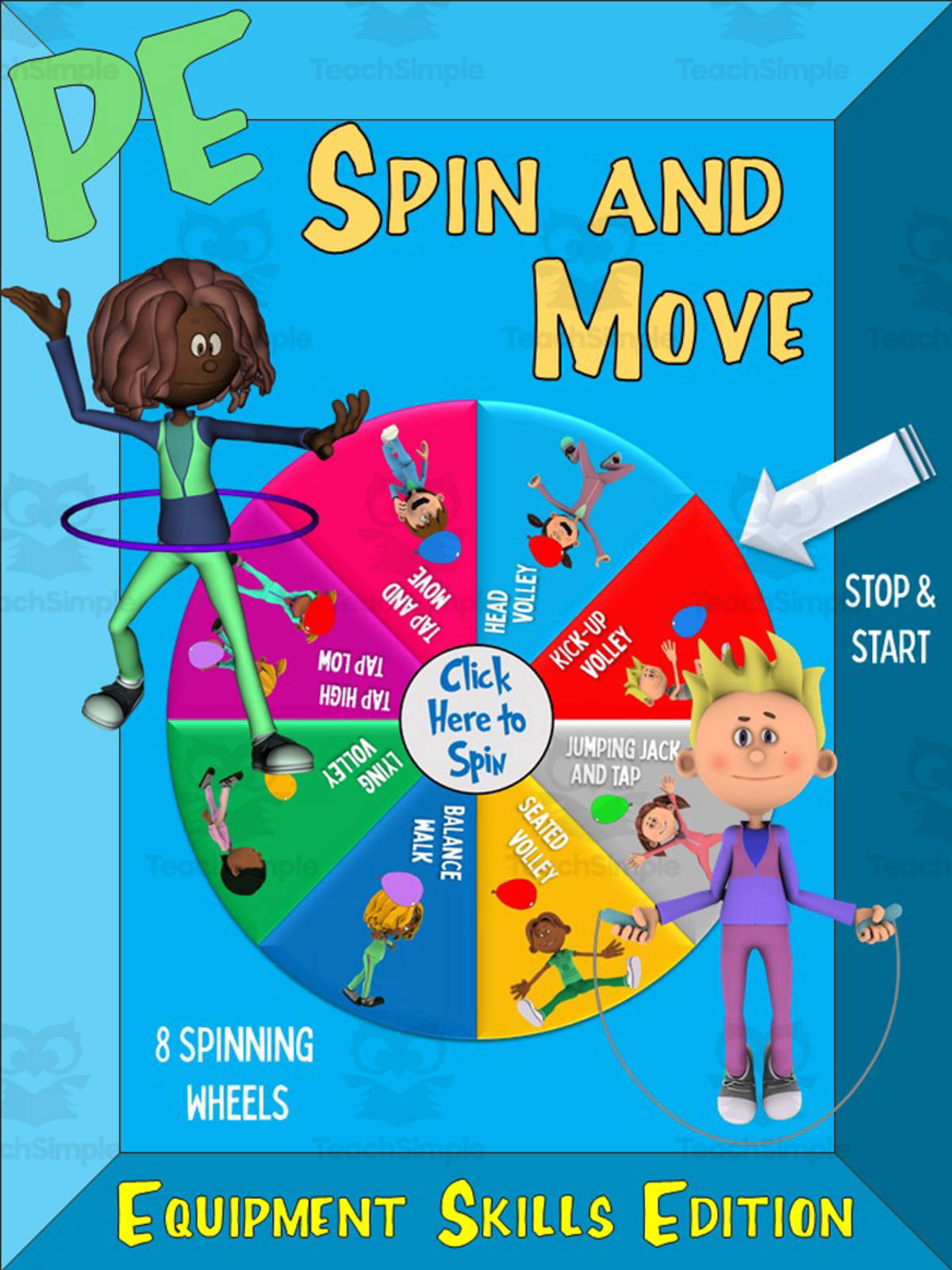 An educational teaching resource from Cap'n Pete's Power PE entitled PE Spin and Move: Equipment Edition downloadable at Teach Simple.