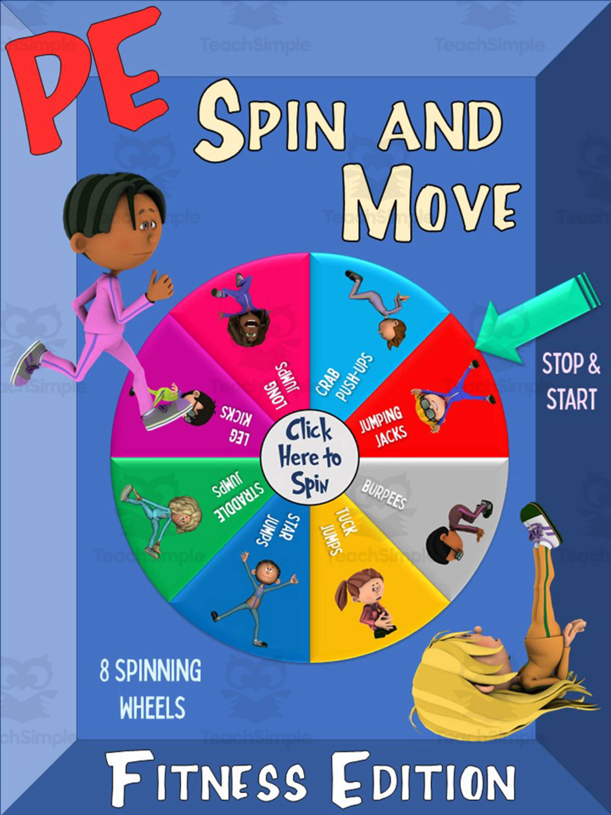An educational teaching resource from Cap'n Pete's Power PE entitled PE Spin and Move: Fitness Edition downloadable at Teach Simple.