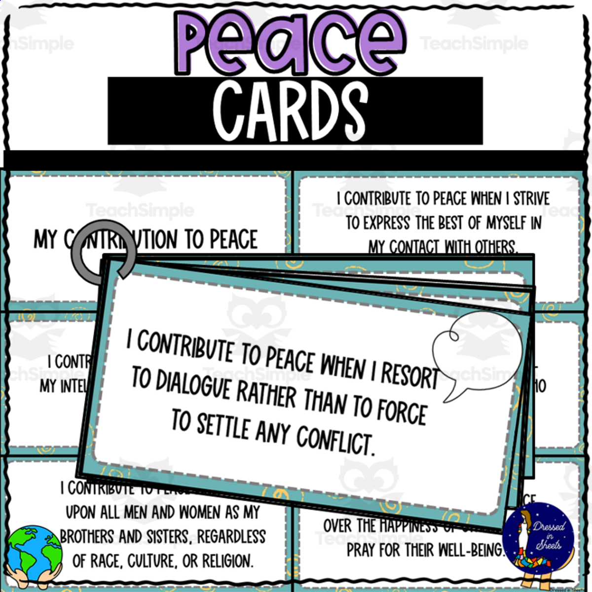 An educational teaching resource from Soumara Siddiqui entitled Peace Cards downloadable at Teach Simple.