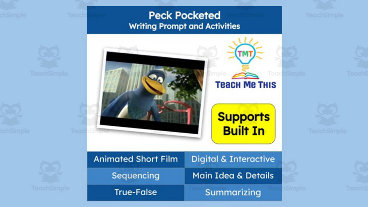 An educational teaching resource from Teach Me This entitled Peck Pocketed Animated Writing Activity | Short Film downloadable at Teach Simple.