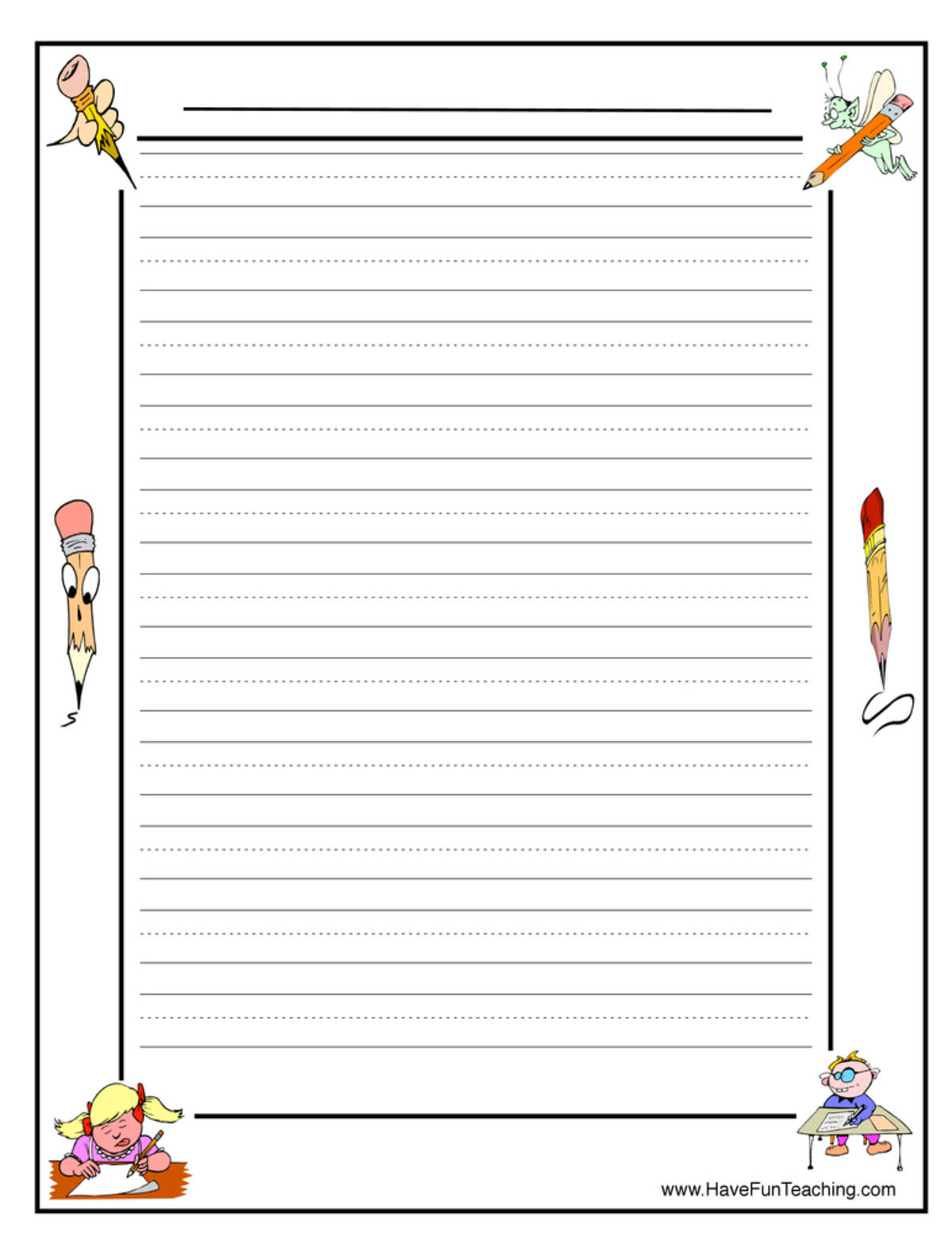 An educational teaching resource from Have Fun Teaching entitled Pencil Writing Paper downloadable at Teach Simple.