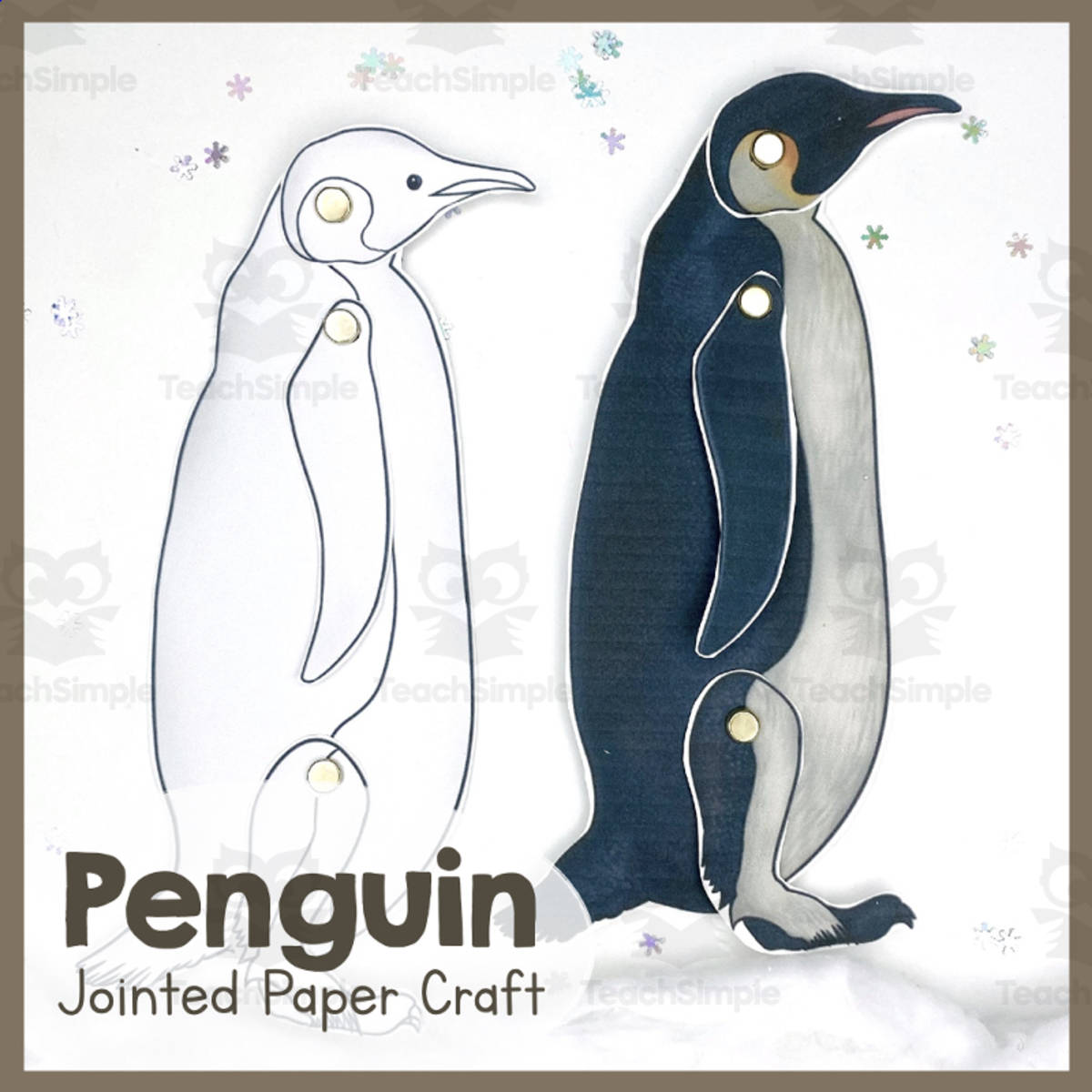 An educational teaching resource from Simply Schoolgirl entitled Penguin Jointed Animal Craft | Articulated Animal Art Project downloadable at Teach Simple.