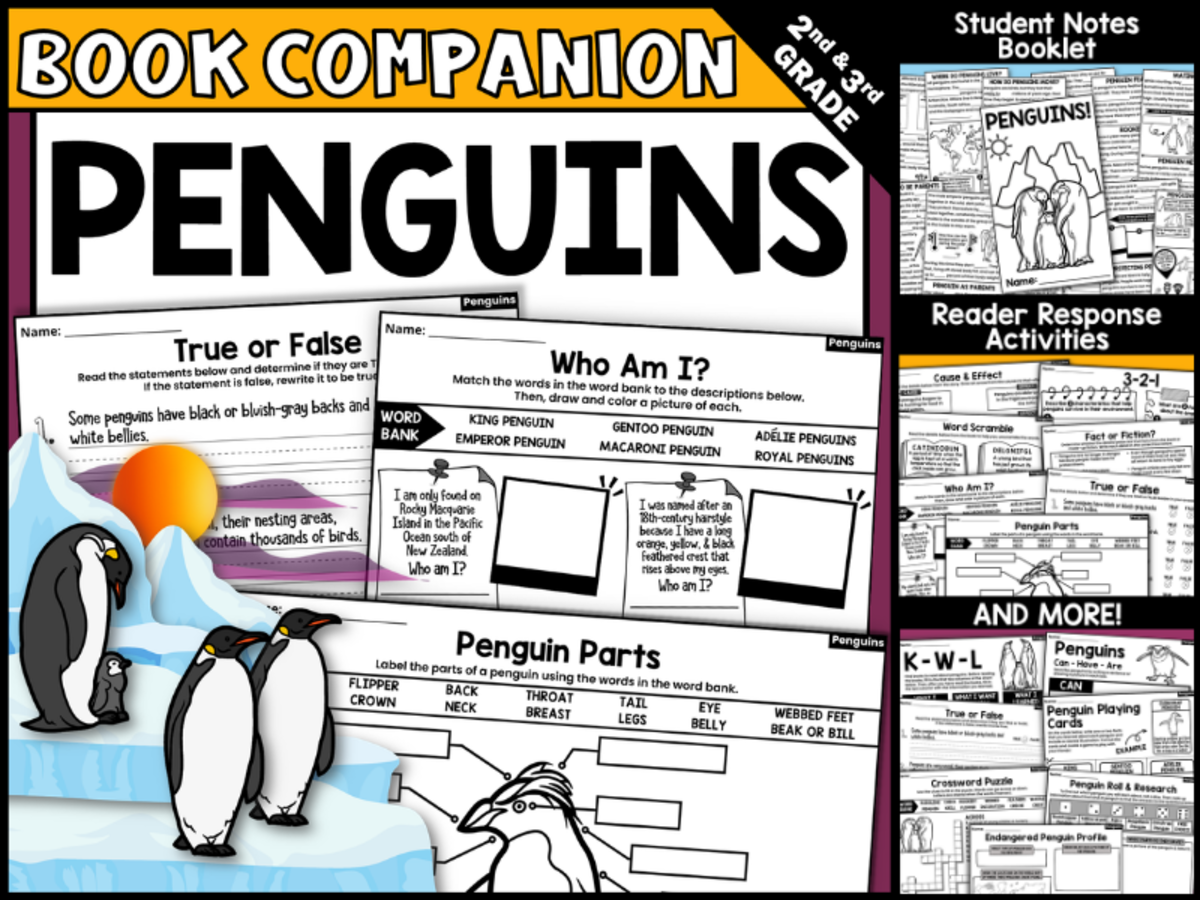 An educational teaching resource from Creatively Gifted entitled Penguins! by Gail Gibbons Interactive Read-Aloud Activities downloadable at Teach Simple.