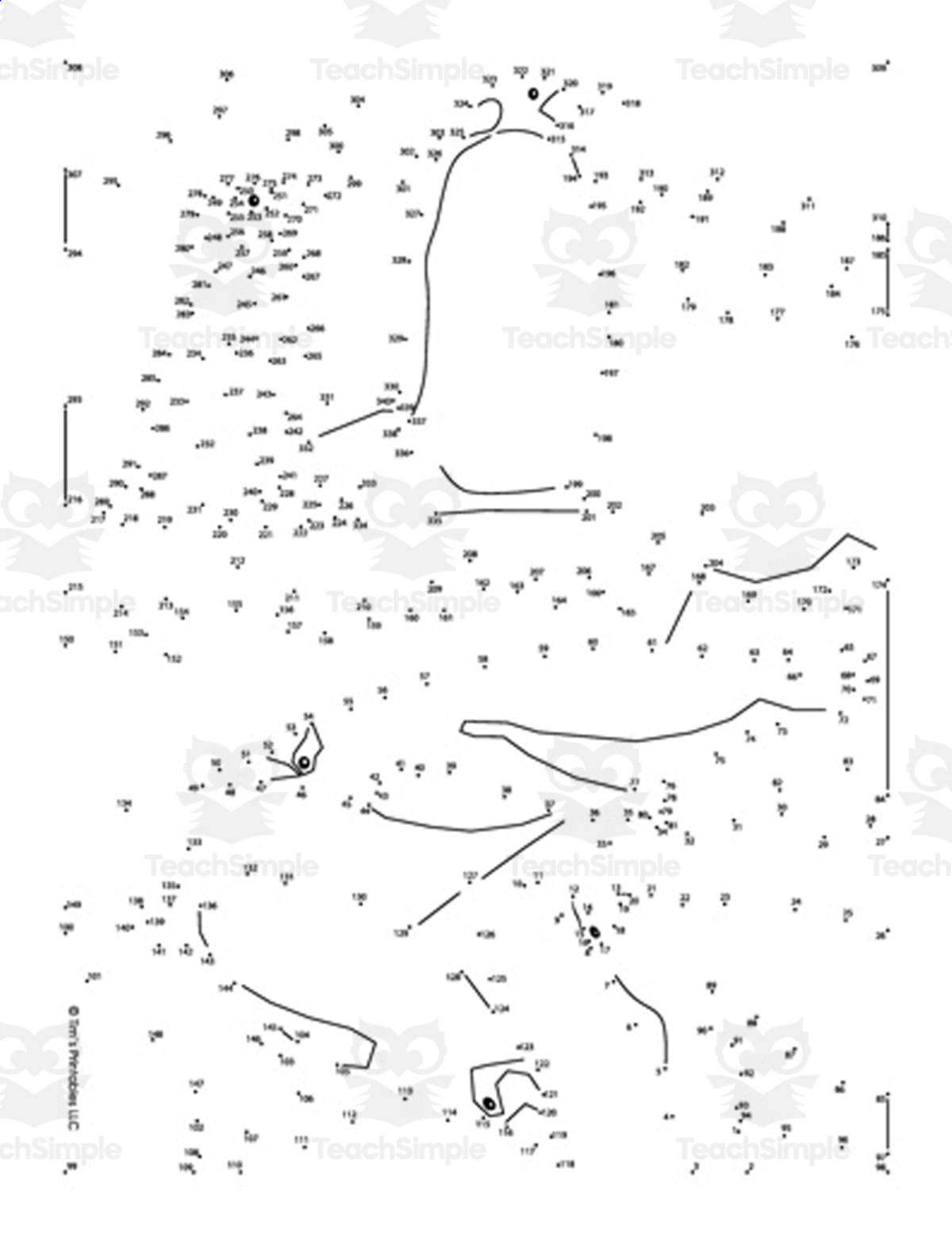An educational teaching resource from Tim's Printables entitled Penguins Extreme Difficulty Dot-to-Dot PDF downloadable at Teach Simple.