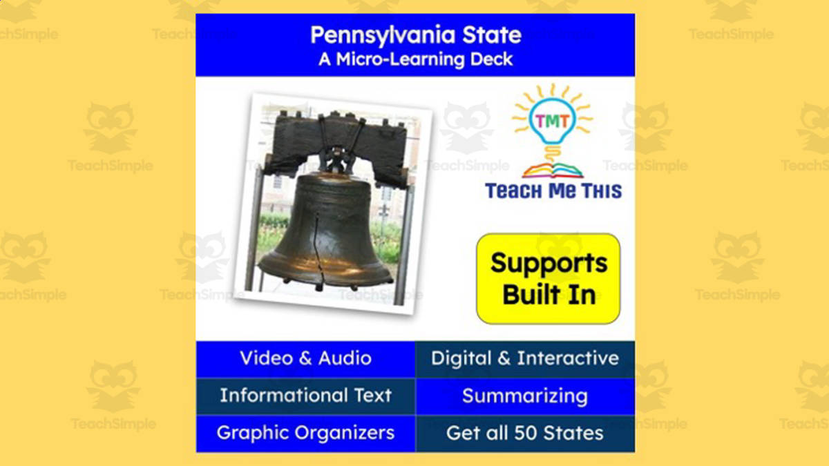 An educational teaching resource from Teach Me This entitled Pennsylvania: A Micro-Learning Deck | Digital Geography Lesson downloadable at Teach Simple.