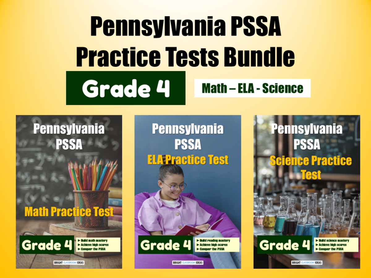 An educational teaching resource from Bright Classroom Ideas Marketplace entitled Pennsylvania (PSSA) Practice Tests Bundle for Grade 4 downloadable at Teach Simple.