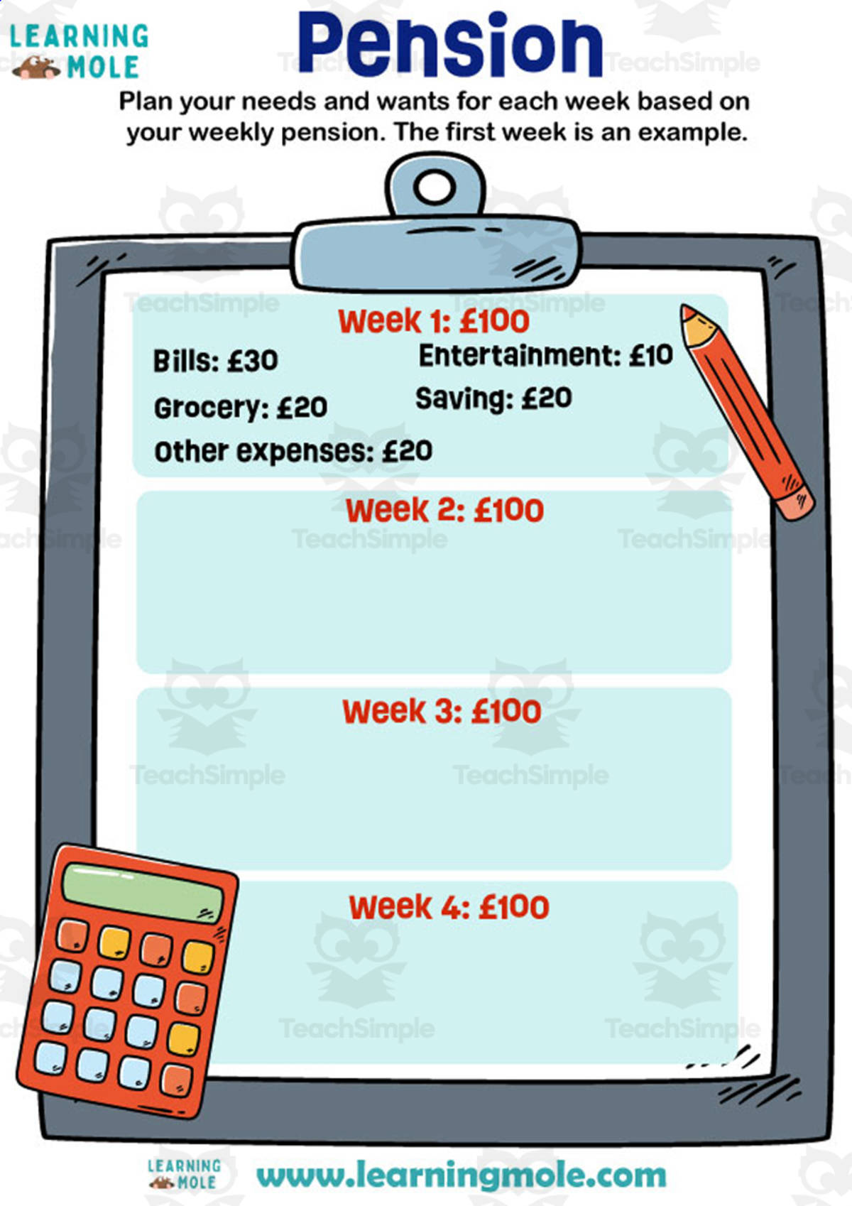 An educational teaching resource from Educational Voice entitled Pension Activity downloadable at Teach Simple.