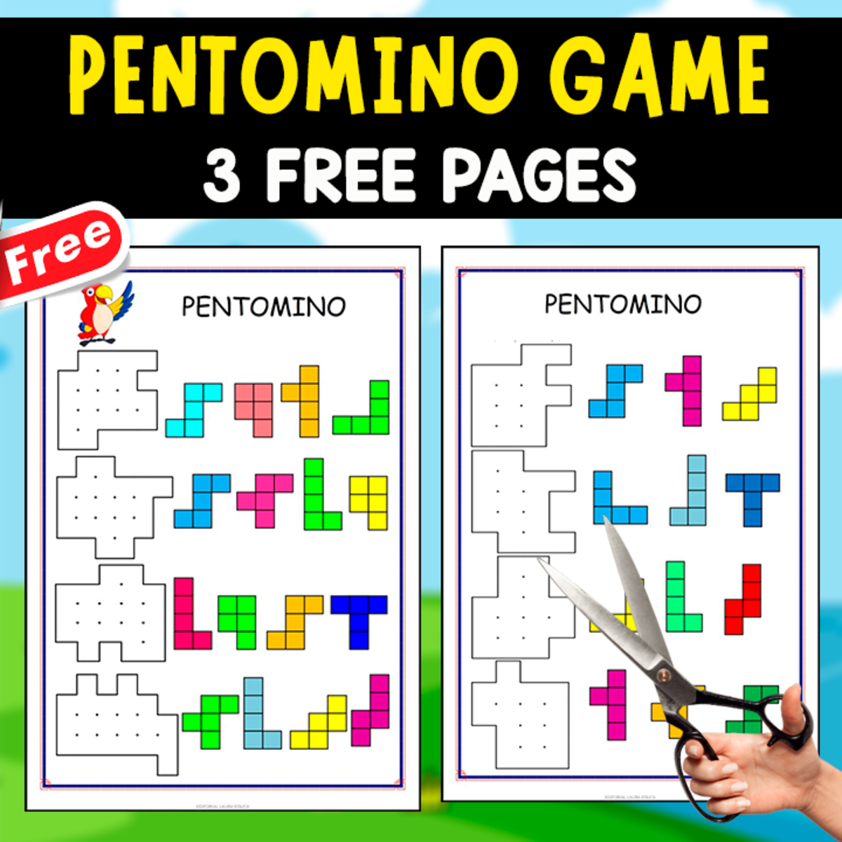 An educational teaching resource from EDITORIAL LAURA EDUCA entitled PENTOMINÓ GAME | 3 PAGES downloadable at Teach Simple.