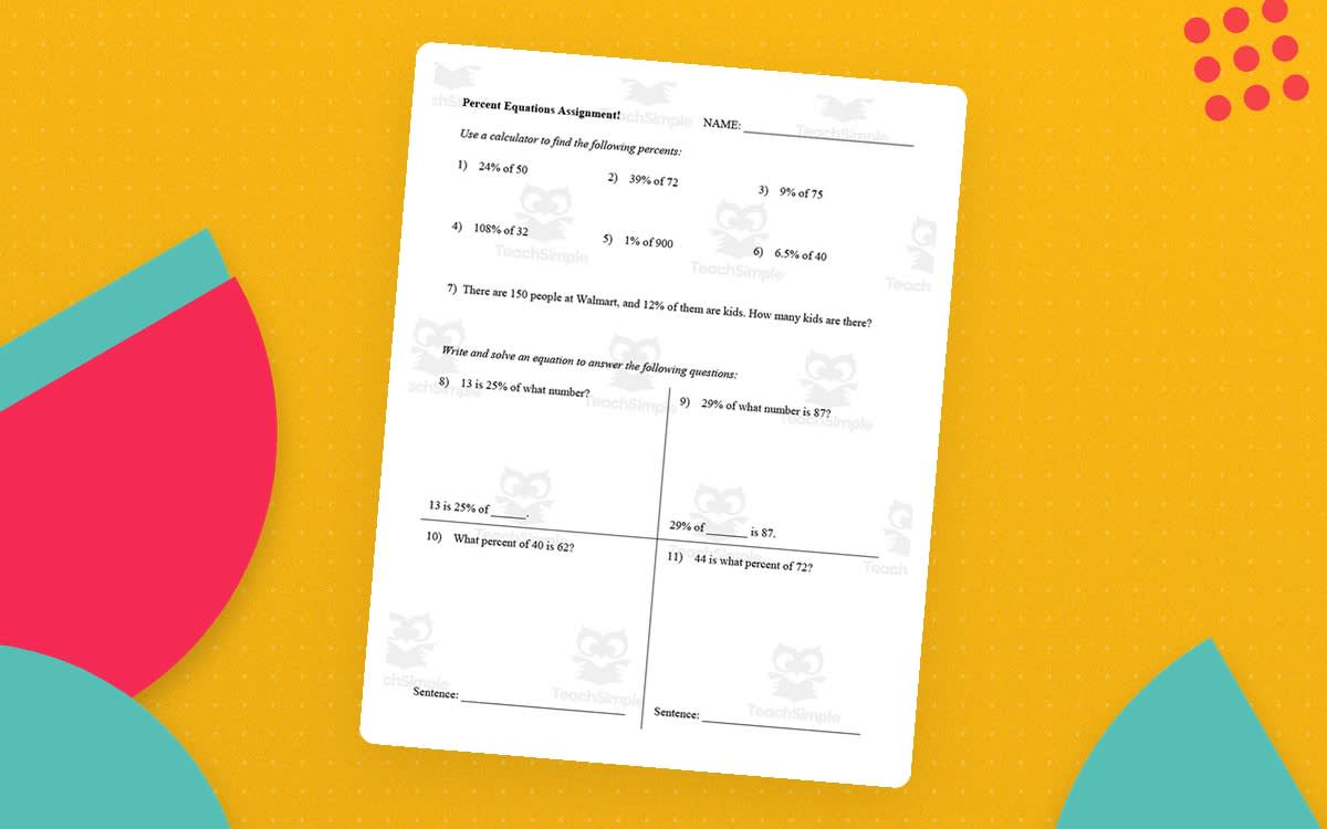 An educational teaching resource from Eddie McCarthy entitled Percent Equations Guided Notes + Homework Set downloadable at Teach Simple.
