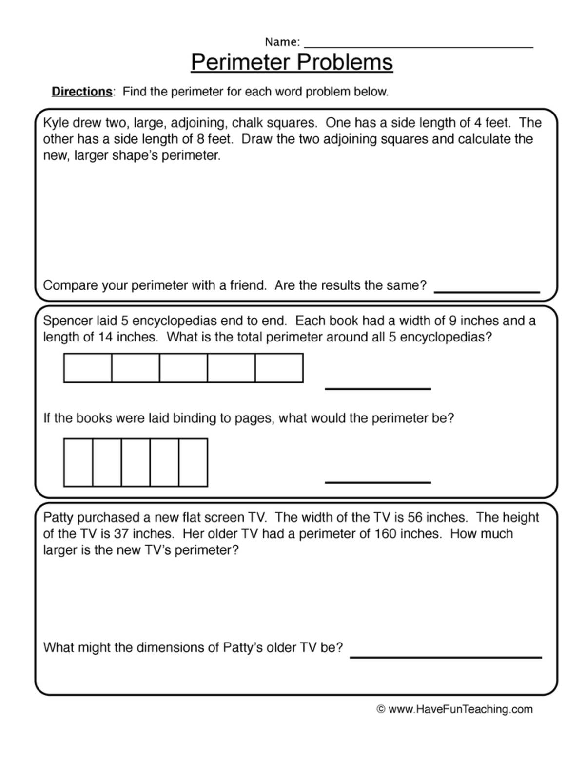 An educational teaching resource from Have Fun Teaching entitled Perimeter Real Life Scenarios Worksheet downloadable at Teach Simple.