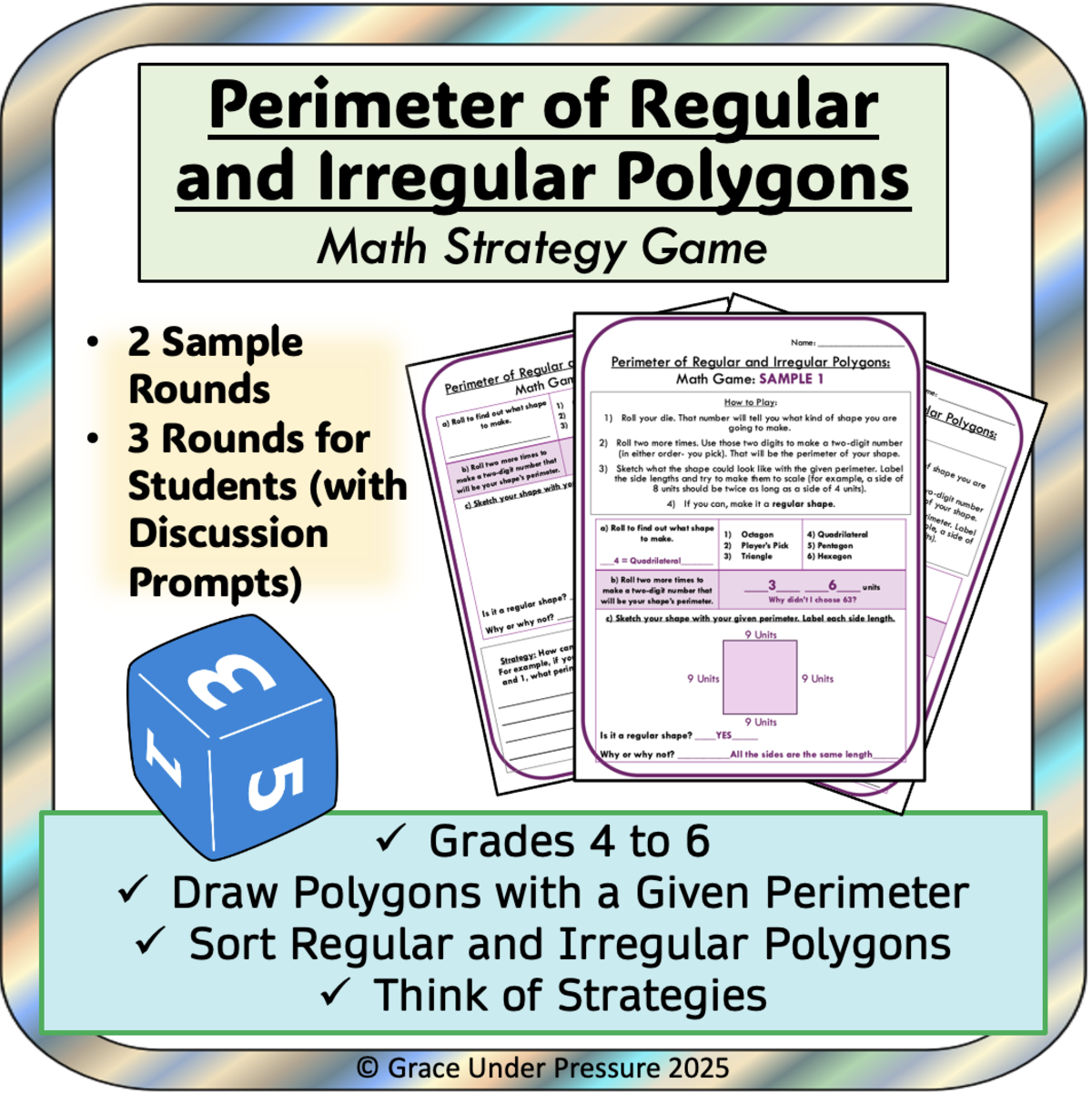 An educational teaching resource from Grace Under Pressure entitled Perimeter Worksheets: Perimeter of Regular & Irregular Polygons Game downloadable at Teach Simple.