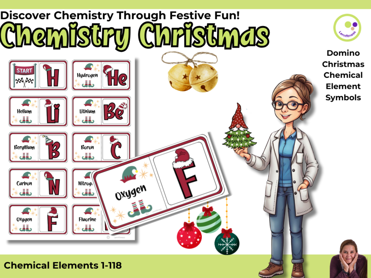 An educational teaching resource from Lernfitness entitled Periodic Table Elements Domino Game – Christmas Chemistry Activity downloadable at Teach Simple.