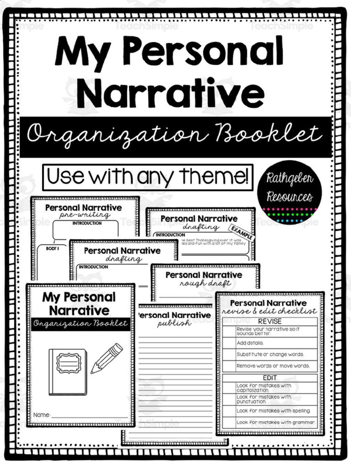 An educational teaching resource from Rathgeber Resources entitled Personal Narrative Organization Booklet downloadable at Teach Simple.
