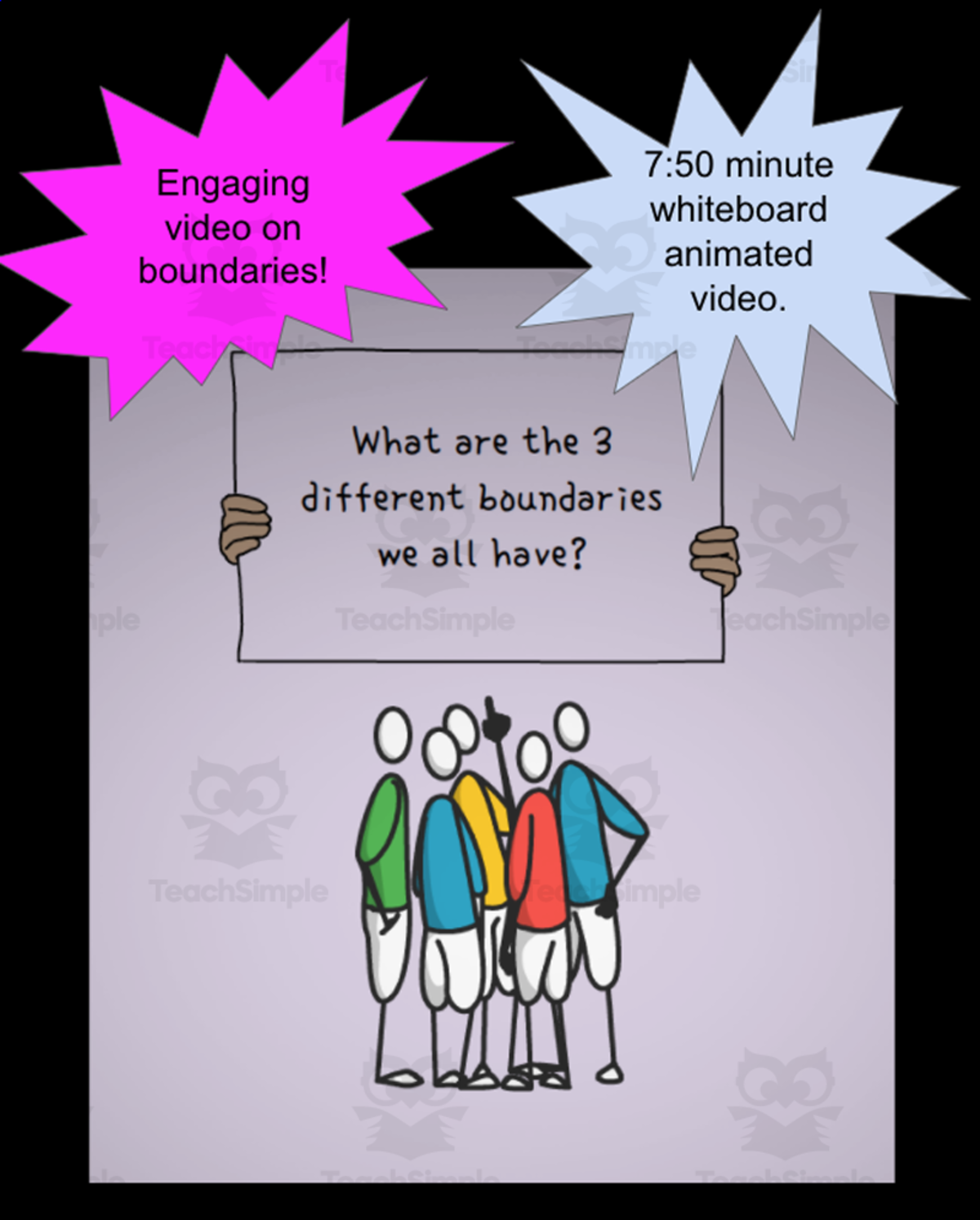 An educational teaching resource from Jennifer Moyer Taylor entitled Personal Safety Boundaries Animated Whiteboard Video downloadable at Teach Simple.