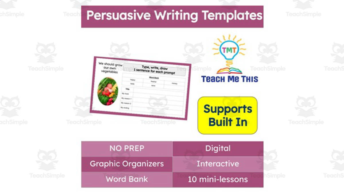 An educational teaching resource from Teach Me This entitled Persuasive Writing Templates | Digital Graphic Organizers downloadable at Teach Simple.